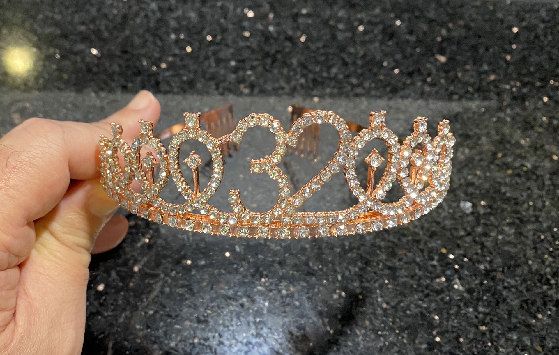 32nd Birthday/Anniversary Tiara Diamond Headband in Rose-gold
