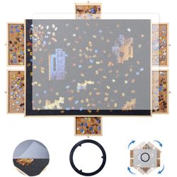 1000 Piece Wooden Jigsaw Puzzle Board 6 Drawers 30”X 22”Rotating Puzzle Table|Felt Cushion Felt Surface And Translucent Cover Mat?360°Turntable Po