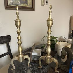 Antique Fireplace Federal Brass Andirons From Early 19th Century