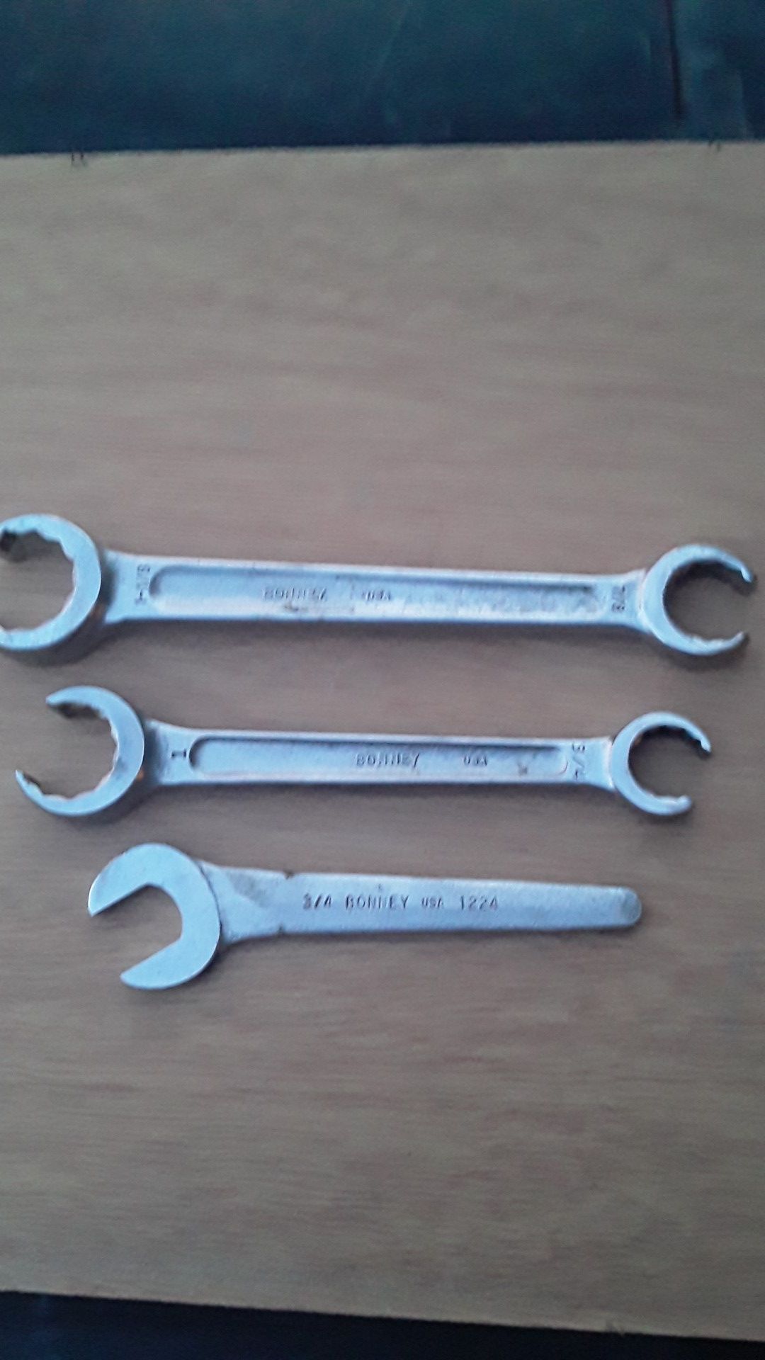 3 Old Bonney Line Wrenches (3/4"&1")&( 7/8"&1 1/8")&3/4" Open End!
