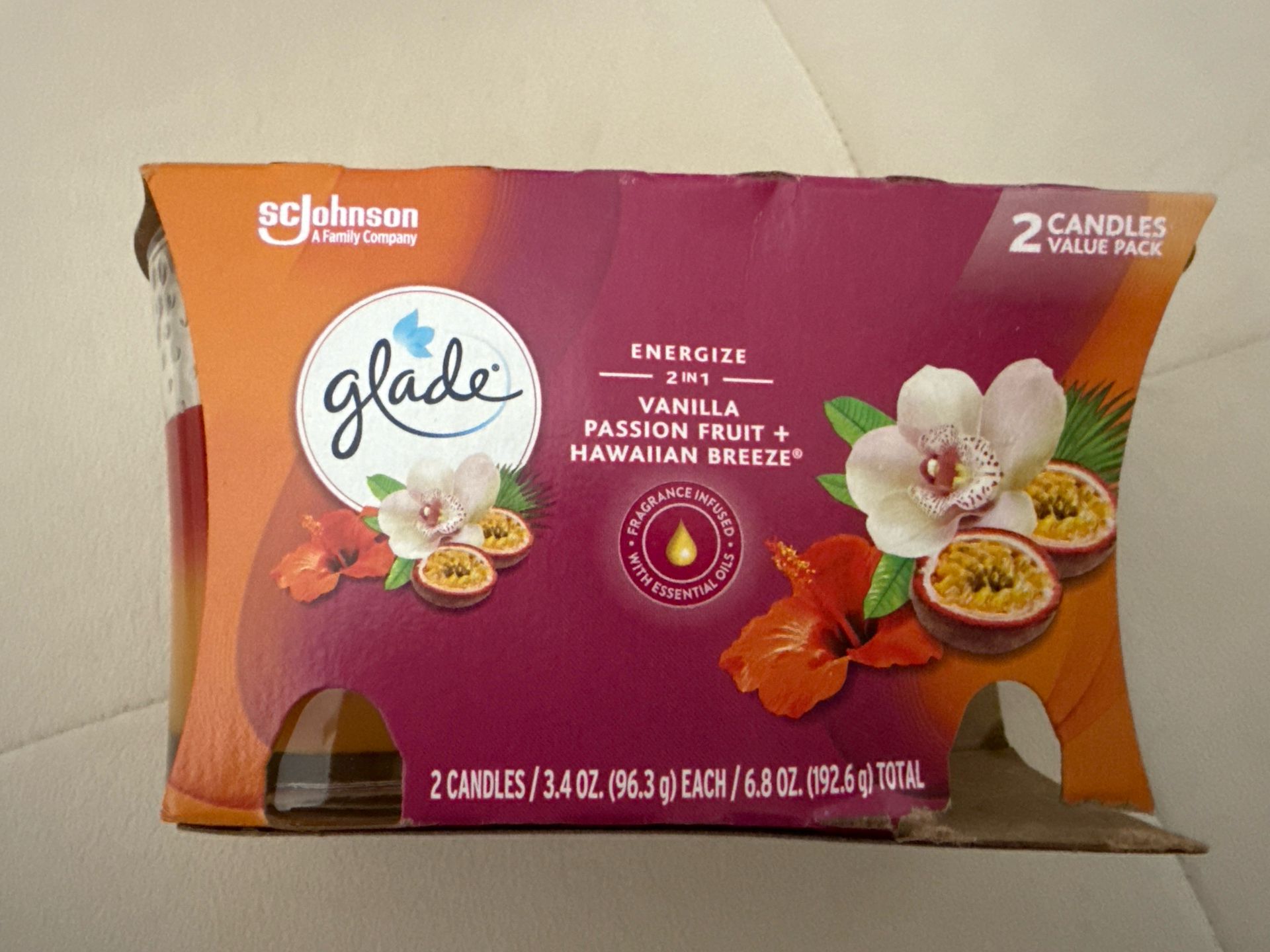 Brand New Glade Candle Set – 2-in-1 Scent: Vanilla Passion Fruit + Hawaiian Breeze