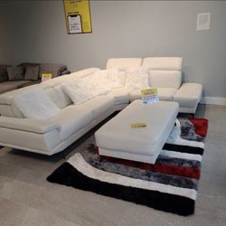 Rio White Leather Sectional Sofa With Ottoman ** Tyrone Mall ** $50 Down Easy Financing