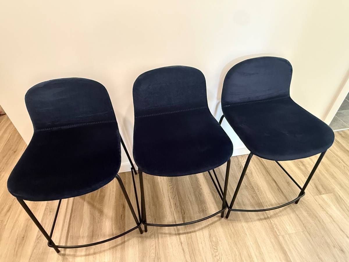 CB2 Blue Velvet Counter Stools (3 total) - $100