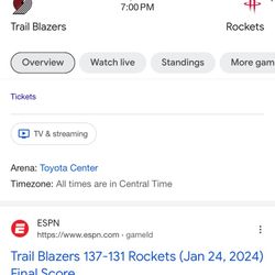 Rockets Vs Blazers Monday