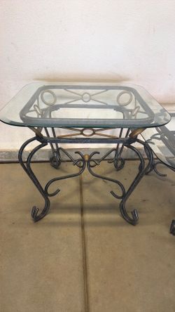 Glass Living Room Table Set – Coffee Table & 2 End Tables – Wrought Iron Base