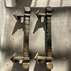 Pair Vintage Solid Brass Brutalist Door Handles Antique