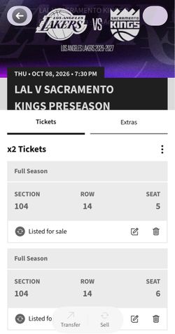 Lakers vs Kings Tonight - Section 104 - Tickets x2