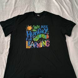 WOMENS SIZE 2XL WE ARE HUNGRY FOR LEARNING CATERPILLAR SHIRT