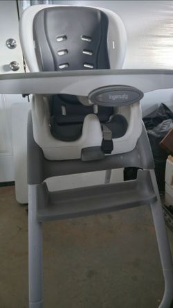 Baby essentials, stroller, high char and diaper bin