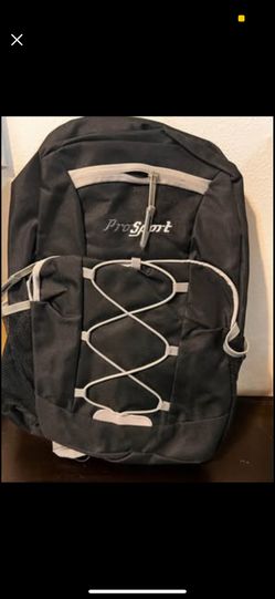 Black ProSport backpack with gray trim and front bungee cord design.