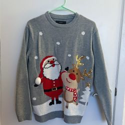 Size M Forever 21 Grey Christmas sweater with Santa and reindeer design