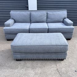 Nailhead Trim Sofa And Ottoman Couch