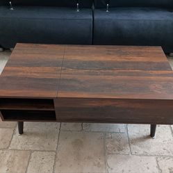 MCM Lift-Top Coffee Table w/ Storage - Dark Wood