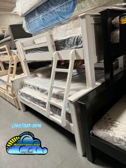 Twin over full bunk bed white litera cama nueva Colchon y tambor