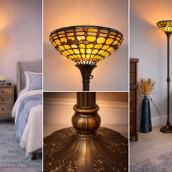 ✨ Tiffany-Style Stained-Glass Torchiere Floor Lamp