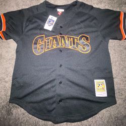 Men's San Francisco Giants Will Clark Mitchell & Ness Black Cooperstown Collection Mesh Batting Practice Button-Up Jersey. Size48(XL)