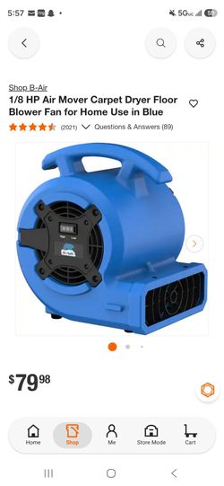 B-Air 1/8 HP Air Mover Floor Blower Fan
