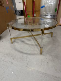 Round Glass Coffee Table Gold Acrylic Legs