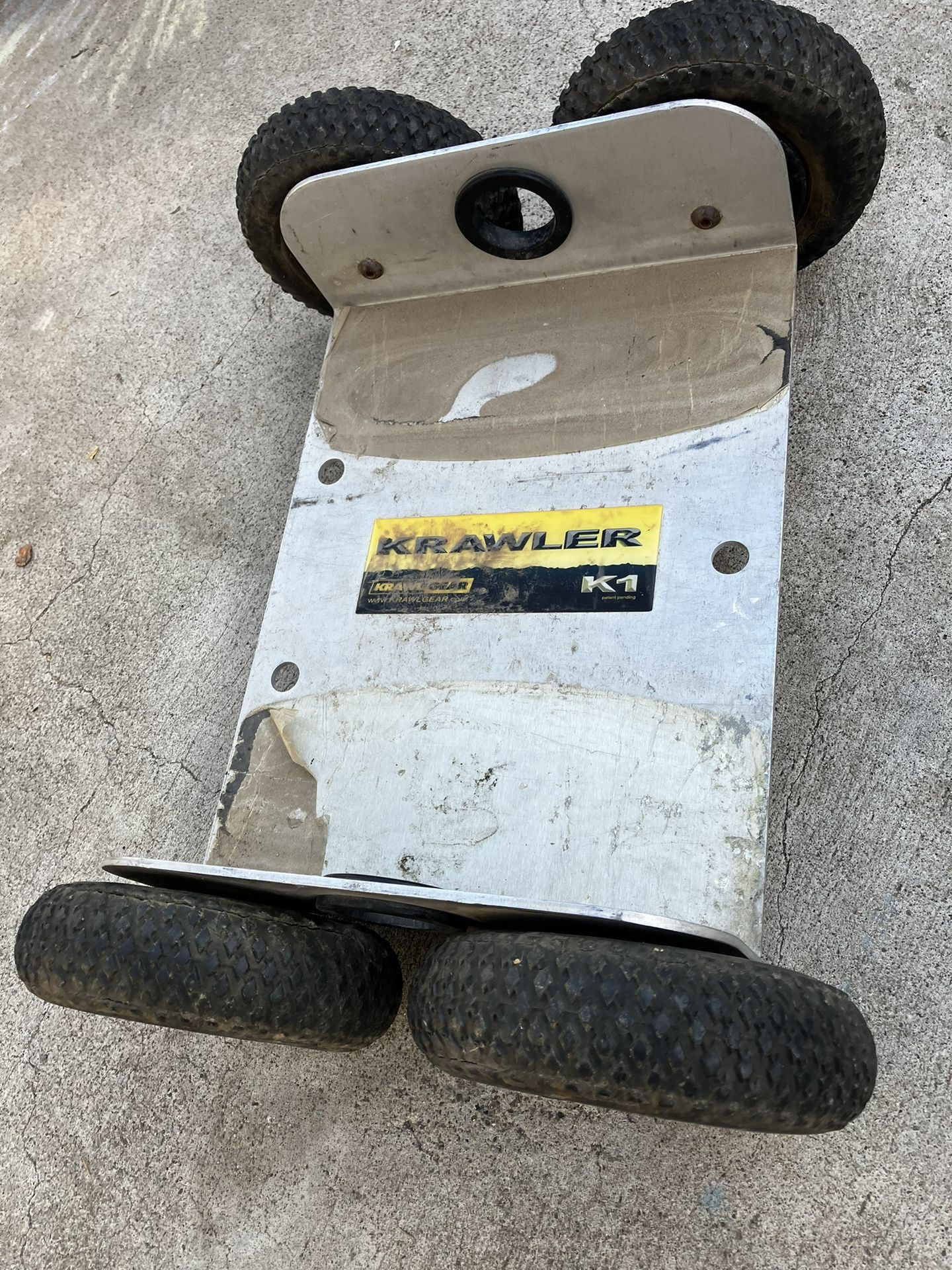 K1 krawler wheeled crawl space crawler  Price is firm, sold as pictured, look closely at photos, the tires are pretty beat up but still hold air 