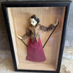 Antique Framed Asian Shadow Box Puppet/Doll 13x20