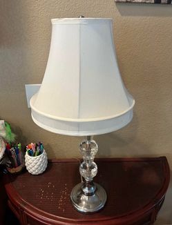 Crystal and Chrome Table Lamp with White Shade