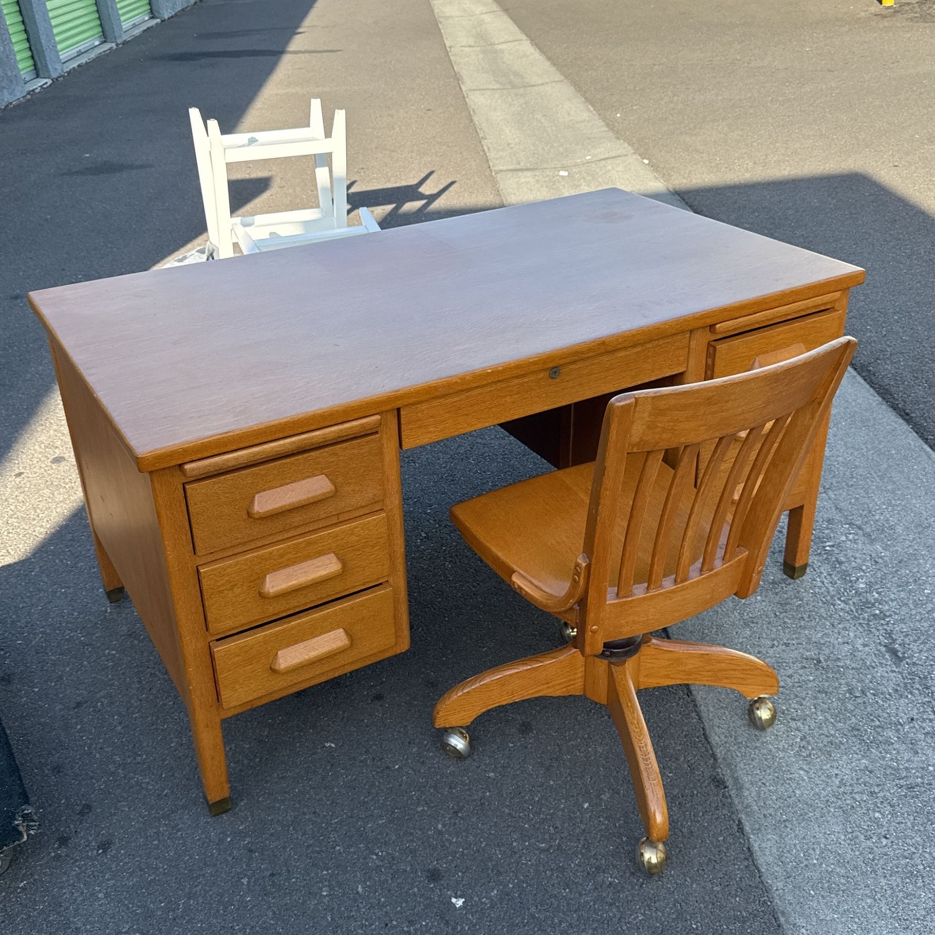 Vintage Wood Desk And Chair