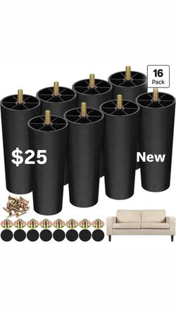 16 Pack 6 Inch Plastic Furniture Legs with M8 T-Nuts Screws Tapered Sofa Couch and Chair Legs Replacement Furniture Legs for DIY Projects Sofas Coffee