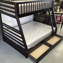 Brand new : Twin over Full Storage Bunk Bed Available, Free Shipping