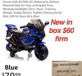 New in box Garvee Kids 6V Ride On Motorcycle, Battery Powered Ride On Toys w/Treaded Tires, Working Headlight, Horn, Music, Training Wheels, Stable El
