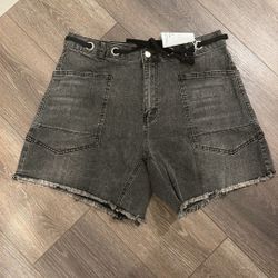 Women Drawstring Mid Waist Denim Shorts Sz 14  Summer Casual Wide Leg Jorts