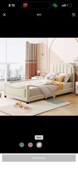 Twin Upholstered Bed Frame with Headboard and Footboard - Beige