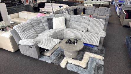 ELEGANT TWO-TONES RECLINING CORDUROY SECTIONAL