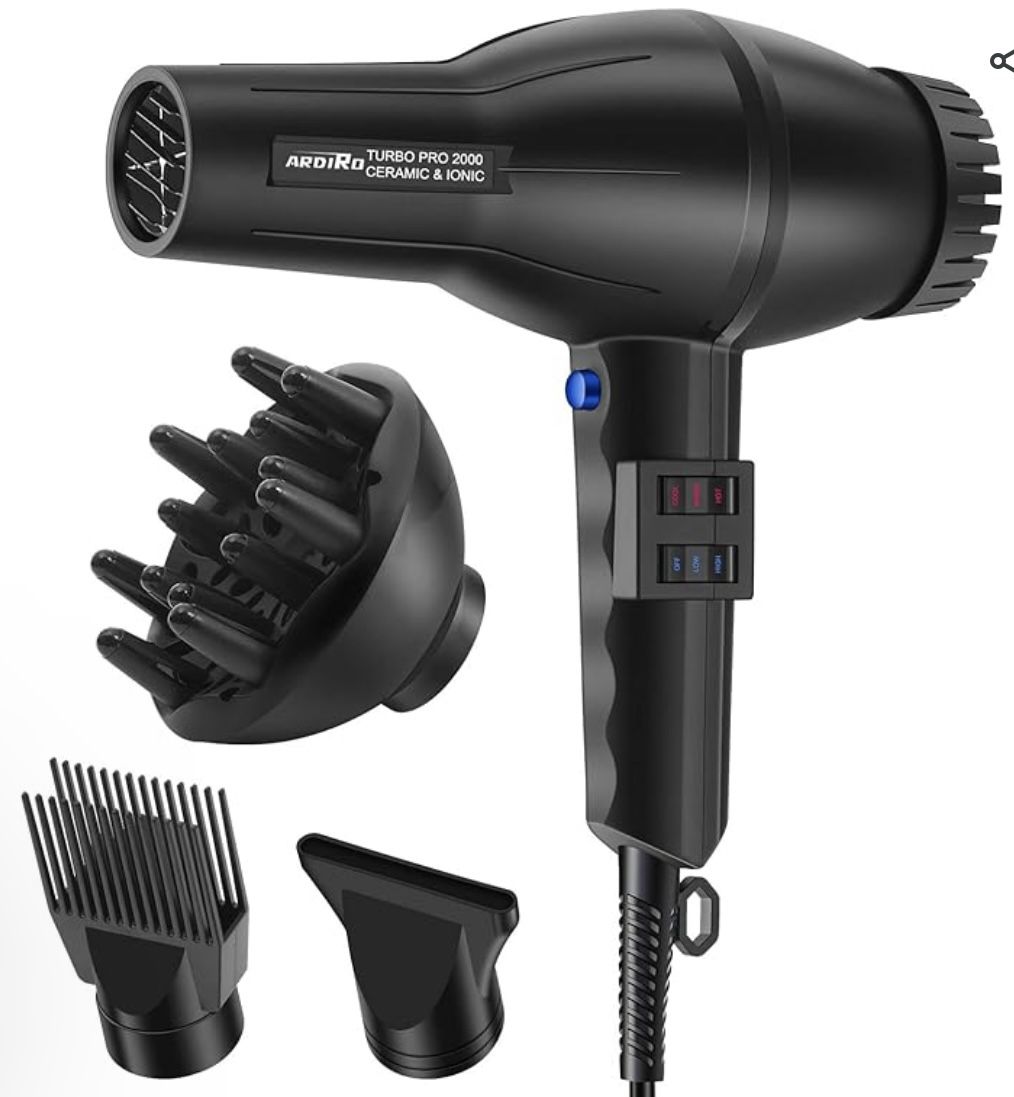 ARDIRO Turbo Pro 2000 Ceramic Hair Dryer with Ionic Technology, Black 2000W