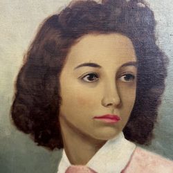 Gorgeous moody 1940s modernist portrait of woman oil painting signed framed vintage 