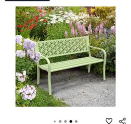 New Outdoor bench! Green color!


New VINGLI 50" Outdoor Bench Metal with Floral Back, Garden Bench Front Porch Bench for Yard Patio Entryway Park Out