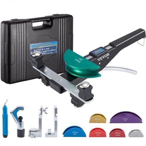 VEVOR Copper Pipe Bender, 7 Colorful Dies 1/4-7/8 inch 90 Degrees Forward and Reverse Bending, 6-22 mm for Copper & Aluminum Tubes with Reverse Bend A