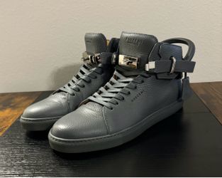 11D 44EU Men Buscemi ‘100mm’ Dark Grey Calfskin Leather Luxury High-Top Sneakers