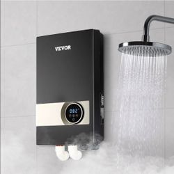 Tankless Electric Water Heater. 27kW Instant Hot Water Heater Under Sink. On Demand for Bathroom, Kitchen, Office with LCD Touch Screen, Child Securit