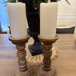 Mango Wood Candlesticks Pair
