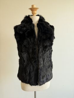 Worn Once Women’s Surell Rabbit Fur Vest Black S/M Warm Soft Mid Length