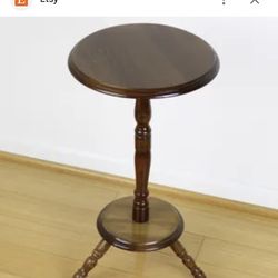 Vintage 70s NOS Walnut Tripod Small Round Table