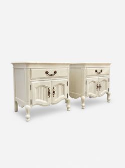 Pair of French Provincial Style Cream Painted Night Stands, c.1960’s - Delivery Available