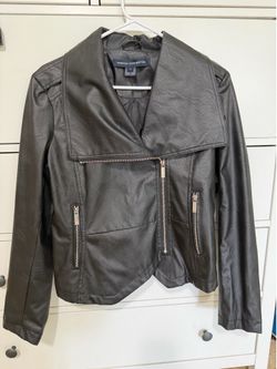 French Connection Black Faux Leather Moto Jacket, Women size S