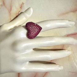 Pink Rhinestone Heart Ring 