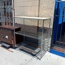 Chrome Wire 3-tier Metal Shelving Unit Wooden Top