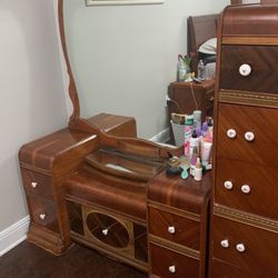 Antique  Vanity And Tall Dresser Set 