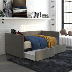 *Brand New* Twin Daybed with Storage Drawers, Gray Velvet
