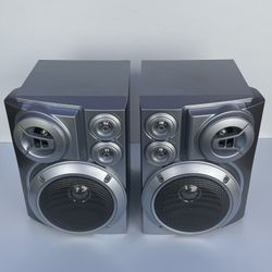 SHARP CP-ES770 Silver Book Shelf Subwoofer Speakers Lot of 2 TESTED