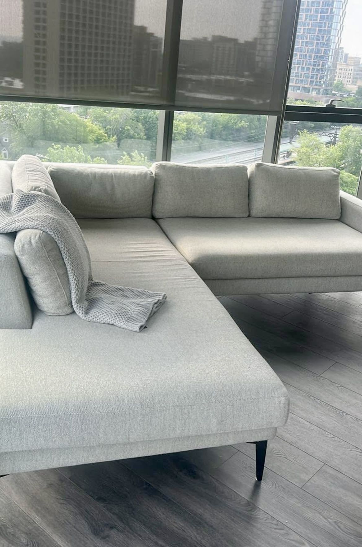 West Elm Sectional Sofa Couch - Chaise Lounge - 2pcs - Gray - Cleaned - Comfy - Delivery Available 