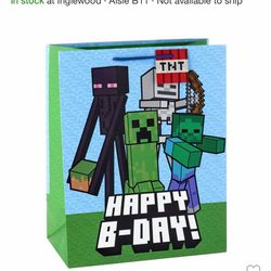 Medium Minecraft Bag: Hallmark Gift Bag, Multicolor, Creeper & Zombie Figures, Birthday Party, 13.3" × 10.45" x 0.8"